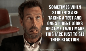 making faces at students