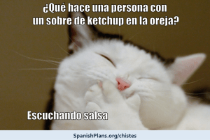 Listening to salsa music chiste from SpanishPlans.org