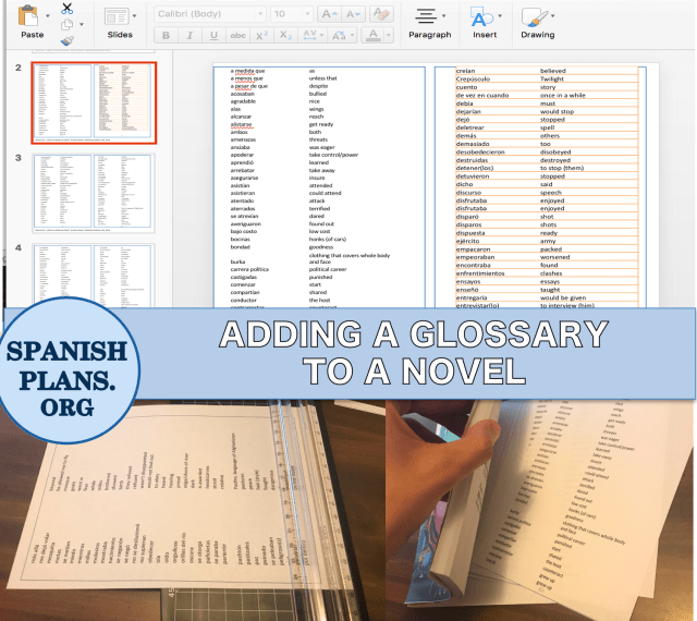 adding a glossary to a novel