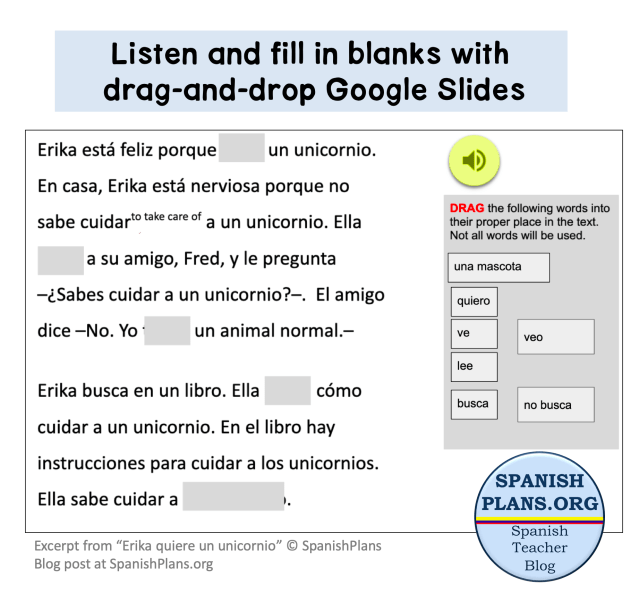 Spanish Drag and Drop Listening Activity on Google Slides